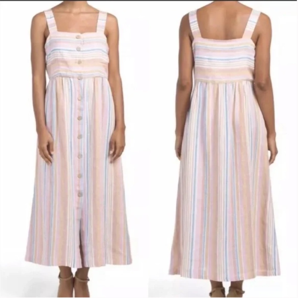 C&C California Stripe Linen Button Front Sleevele… - image 1